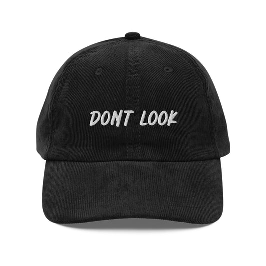 DONT LOOK - Vintage Corduroy Hat - Black - Embroidered Hat - The Shirt Emporium