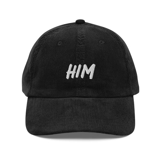 HIM - Vintage Corduroy Hat - Black - Embroidered Hat - The Shirt Emporium
