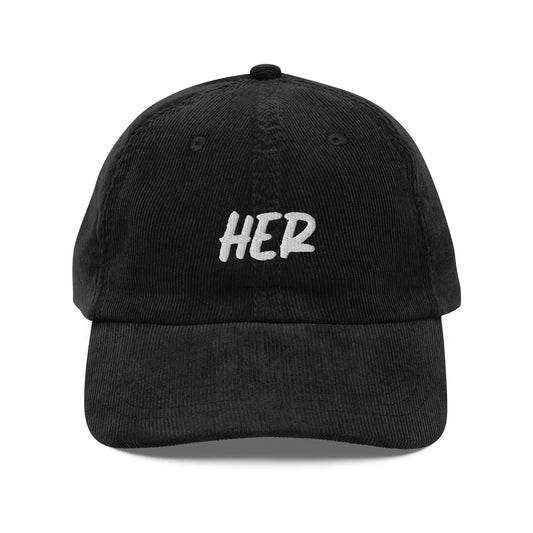 HER - Vintage Corduroy Hat - Black - Embroidered Hat - The Shirt Emporium
