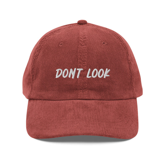 DONT LOOK - Vintage Corduroy Hat - Burgundy - Embroidered Hat - The Shirt Emporium