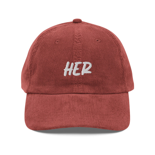 HER - Vintage Corduroy Hat - Burgundy - Embroidered Hat - The Shirt Emporium